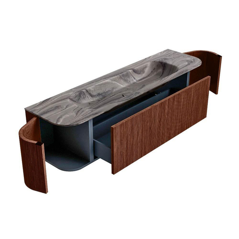 MONDIAZ KURVE-DLUX Meuble de salle de bains 170cm arrondi gauche + droite couleur Ruby avec 1 tiroir et 2 portes. Lavabo BIG LARGE central 1 trou de robinet Sombra. SW1433977