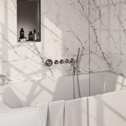 BRAUER Stripe Mitigeur thermostatique baignoire - SET 01 - encastré - bec - douchette à main barre - flexible de douche - coude mural - couleur inox brossé PVD SW1435056