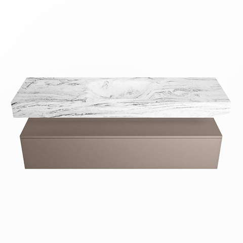 Mondiaz ALAN-DLUX Ensemble de meuble - 150cm - meuble Smoke mat - 1 tiroir - Lavabo Cloud Glace suspendu - vasque Centre - 1 trou de robinet SW805885