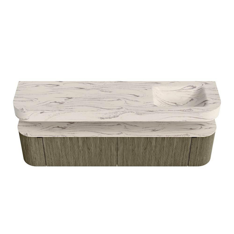 MONDIAZ THOR-DLUX Meuble de salle de bains - 190cm - arrondi gauche + droite - couleur Shadow - 2 tiroirs - 2 portes - Vasque suspendue CLOUD droite sans trou de robinet - couleur Nata SW1466790