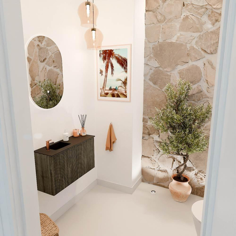 Mondiaz JOYA 70cm meuble de toilette - couleur Shadow - Vasque FAYE position Gauche 1 trou de robinet couleur Urban. SW1421471