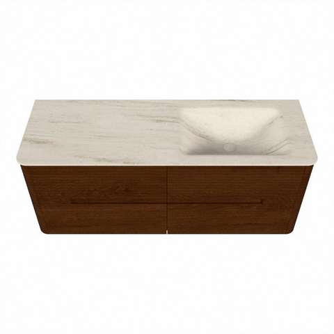 Mondiaz CIRO-DLUX Meuble de salle de bains - 130x45x50cm - Lavabo solid surface Meli - 1 vasque à droite - 1 trou de robinet - 4 tiroirs - Ruby SW1531788