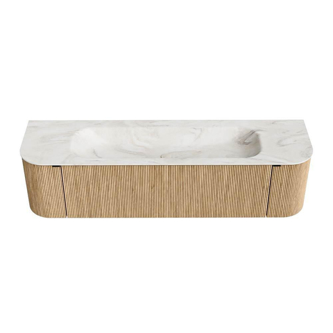 MONDIAZ KURVE-DLUX Meuble de salle de bains 170 cm avec module 25 Len R couleur Chêne avec 1 tiroir et 2 portes. Lavabo BIG LARGE central 1 trou de robinet couleur Ostra. SW1137767