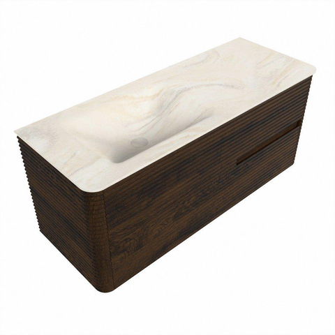 Mondiaz CIRO-DLUX Badkamermeubelset - 120x45x50cm - Solid surface wastafel Ostra - 1 wasbak Links - 1 kraangat - 2 lades - Walnut SW1530351