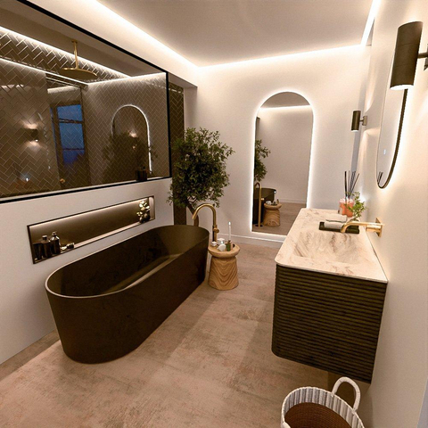 Mondiaz CIRO-DLUX Ensemble de meubles de salle de bains - 140x45x50cm - vasque solid surface Frappe - 1 bassin à droite - sans trous de robinet - 4 tiroirs - Shadow SW1533799