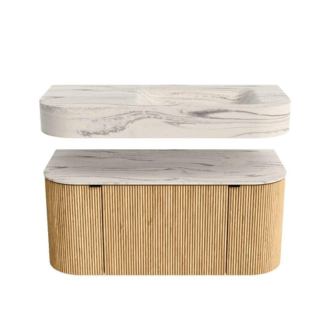 MONDIAZ THOR-DLUX Meuble de salle de bains - 100cm - arrondi gauche + droite - couleur Oak - 1 tiroir - 2 portes - Vasque suspendue CLOUD droite sans trou de robinet - couleur Nata SW1467498