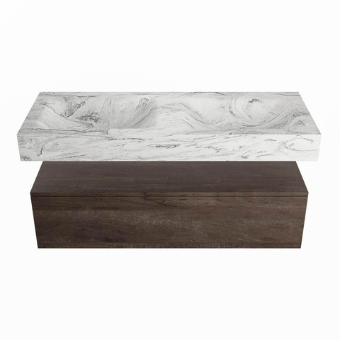 Mondiaz ALAN-DLUX Ensemble de meubles de salle de bains - 110x46cm - 1 tiroir - lavabo suspendu - 2 trous de robinet - 1 double - Dark brown (chêne foncé) SW1407380