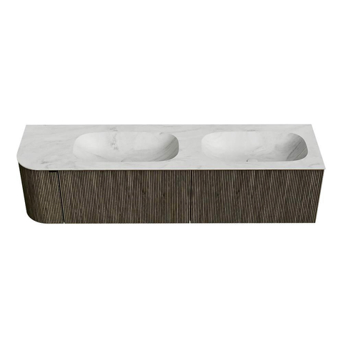Mondiaz KURVE-DLUX Ensemble de meubles de salle de bains - 175x46x40cm - 2 tiroirs - 1 porte - lavabo solid surface - double / droite - sans trou de robinet - Shadow SW1414100