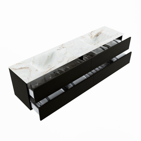 MONDIAZ VICA-DLUX Ensemble meuble de salle de bains - 200cm - meuble bas Urban - 4 tiroirs - lavabo encastré Cloud double - 2 trous de robinet - version haute 60cm - Frappe SW1088669