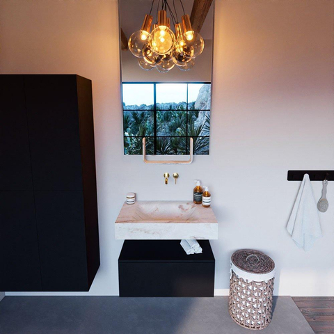Mondiaz ALAN-DLUX Ensemble de meuble - 70cm - meuble Urban mat - 1 tiroir - Lavabo Cloud Frappe suspendu - vasque Centre - 0 trous de robinet SW805374