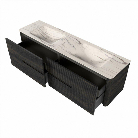 Mondiaz CIRO-DLUX Badkamermeubelset - 170x45x50cm - Solid surface wastafel Nata - 2 wasbak Dubbel - 2 kraangaten - 4 lades - Shadow SW1532647