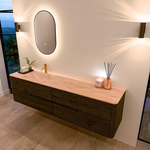 Mondiaz CIRO-DLUX Badkamermeubelset - 190x45x50cm - Solid surface wastafel Saba - 1 wasbak Links - 1 kraangat - 4 lades - Shadow SW1532760