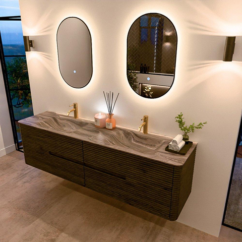 Mondiaz CIRO-DLUX Badkamermeubelset - 180x45x50cm - Solid surface wastafel Sombra - 2 wasbak Dubbel - 2 kraangaten - 4 lades - Shadow SW1532785