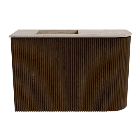 Mondiaz JOYA-DLUX 61.6cm toiletmeubel - ronding rechts kleur Walnut - Wastafel FAYE positie Links Zonder kraangat kleur Arena. SW1424343