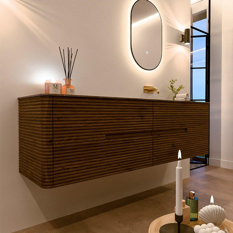 Mondiaz CIRO-DLUX Ensemble de meubles de salle de bains - 170x45x50cm - lavabo solid surface Oza - 1 vasque à droite - sans trous de robinet - 4 tiroirs - Dusk SW1533301
