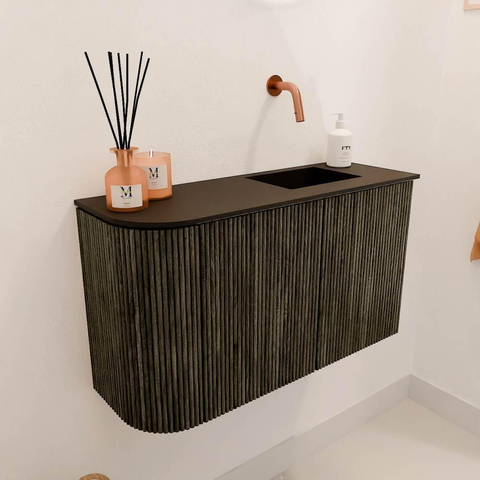 Mondiaz JOYA Meuble de salle de bains 71,6cm - arrondi gauche couleur Shadow - Vasque FAYE position droite Sans trou de robinet couleur Urban SW1421532