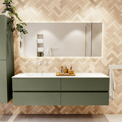 Mondiaz VICA Ensemble meuble de salle de bains - 170cm - army - 4 tiroirs - Lavabo MOON - gauche - sans trou de robinet - couleur talc - Version XL 60cm de haut SW1189222
