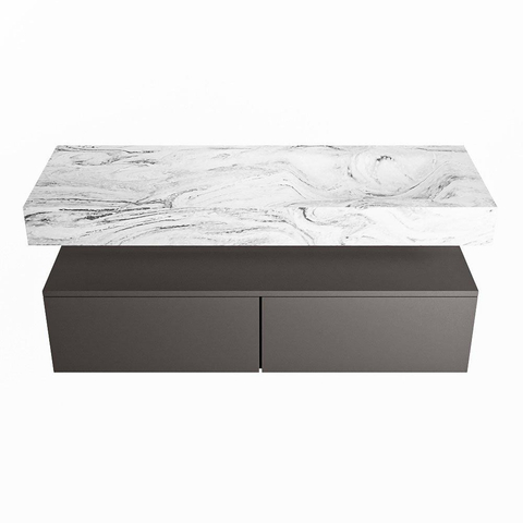 Mondiaz ALAN-DLUX Ensemble de meuble - 130cm - meuble Dark grey mat - 2 tiroirs - Lavabo Cloud Glace suspendu - vasque Droite - 0 trous de robinet SW805355