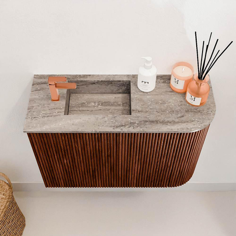 Mondiaz JOYA-DLUX 61.6cm toiletmeubel - ronding rechts kleur Ruby - Wastafel FAYE positie Links 1 kraangat kleur Oza. SW1425528
