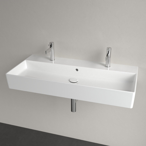 Villeroy & Boch memento 2.0 wastafel onderzijde - geslepen - 100x47cm - met overloop - 2 kraangaten CeramicPlus - White Alpine (glans wit) SW336053