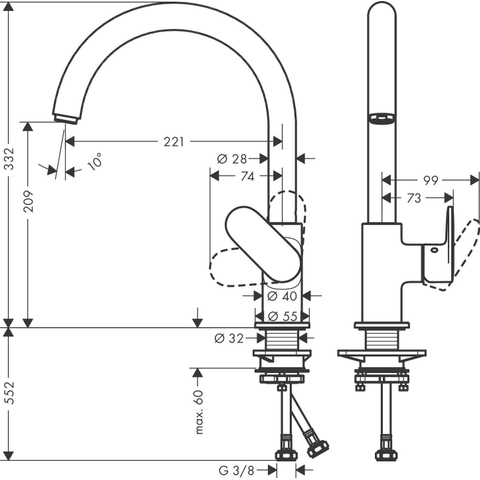 Hansgrohe Vernis blend m35 1 greeps keukenmengkraan - 210 - 1jet - draaibare uitloop - mat zwart SW651654