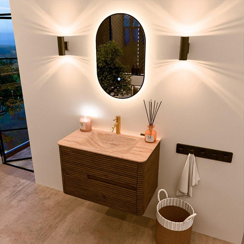 Mondiaz CIRO-DLUX Badkamermeubelset - 80x45x50cm - Solid surface wastafel Saba - 1 wasbak Midden - 1 kraangat - 2 lades - Dusk SW1533321