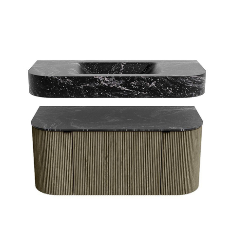 MONDIAZ THOR-DLUX 100cm meuble de salle de bains arrondi gauche + droite couleur Shadow avec 1 tiroir et 2 portes. Vasque suspendue CLOUD Milieu sans trou de robinet couleur Lava. SW1467511