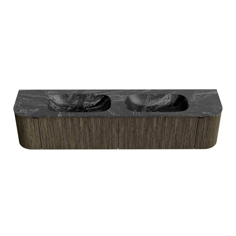 Mondiaz KURVE-DLUX Badkamermeubelset - 200x46x40cm - 2 lade - 2 deuren - wastafel solid surface - dubbel - zonder kraangat - Shadow SW1414717