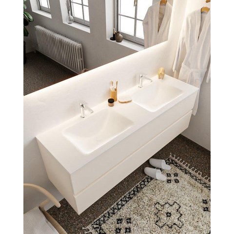 MONDIAZ VICA Ensemble de meuble salle de bain - 150cm - 2 tiroirs - lavabo Cloud double - 2 trous de robinet - solid surface lin SW411024