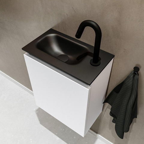 MONDIAZ TURE Fonteinset - 40x23x50cm - 1 kraangat - 1 deur - talc mat - Wasbak links - Solid Surface Zwart SW475232