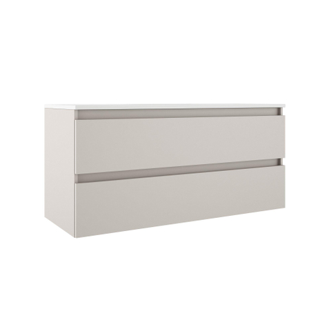 Saniclass Chaci Badkameronderkast - 120cm - 2 lades - greeploos - mat cotton (beige) - incl. Brauer Glacier wastafel - 1 wasbak - 1 kraangat - links - OUTLET UDEN STORE45644
