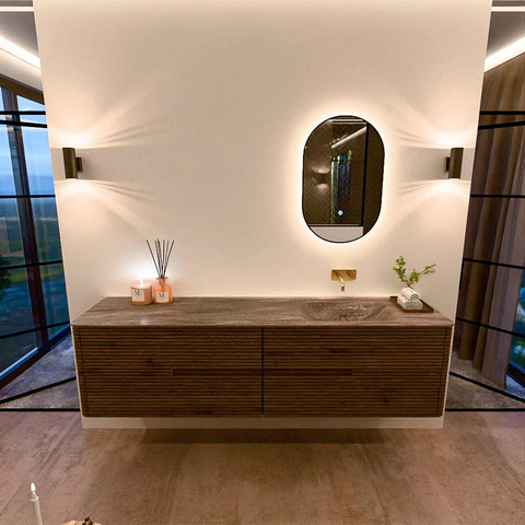Mondiaz CIRO-DLUX Meuble de salle de bains - 190x45x50cm - Plan vasque solid surface Oza - 1 bassin à droite - sans trous de robinet - 4 tiroirs - Dusk SW1533316