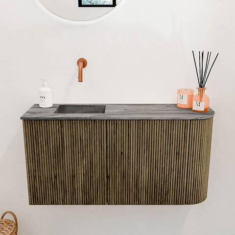 Mondiaz JOYA-DLUX Meuble de toilette 81,6 cm - arrondi droit couleur Dusk - Vasque FAYE position Gauche Sans trou de robinet couleur Sombra SW1426164