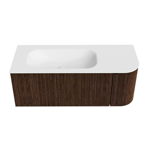 MONDIAZ KURVE meuble de salle de bains 115cm avec module 25 R couleur Walnut avec 1 tiroir et 1 porte. Lavabo BIG SMALL gauche 1 trou de robinet Talc. SW1138303