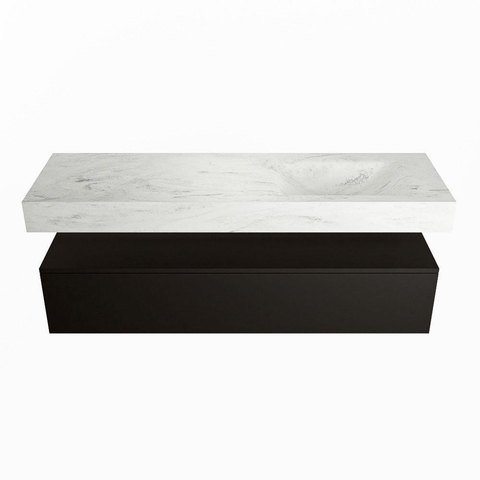Mondiaz ALAN-DLUX Ensemble de meuble - 150cm - meuble Urban mat - 1 tiroir - Lavabo Cloud Opalo suspendu - vasque Droite - 1 trou de robinet SW806452