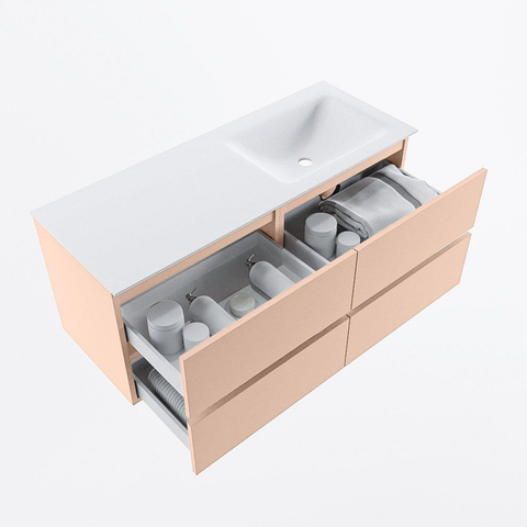 MONDIAZ VICA Ensemble meuble de salle de bains - 120cm - meuble bas rosee - 4 tiroirs - lavabo cloud à droite - 1 trou de robinet - version haute 60cm - talc SW1083536