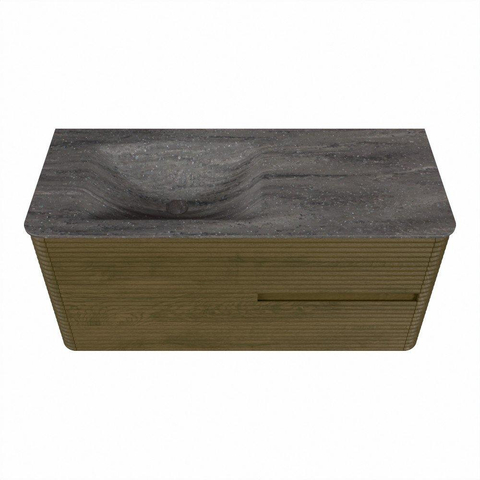 Mondiaz CIRO-DLUX Badkamermeubelset - 110x45x50cm - Solid surface wastafel Oza - 1 wasbak Links - zonder kraangaten - 2 lades - Dusk SW1533267