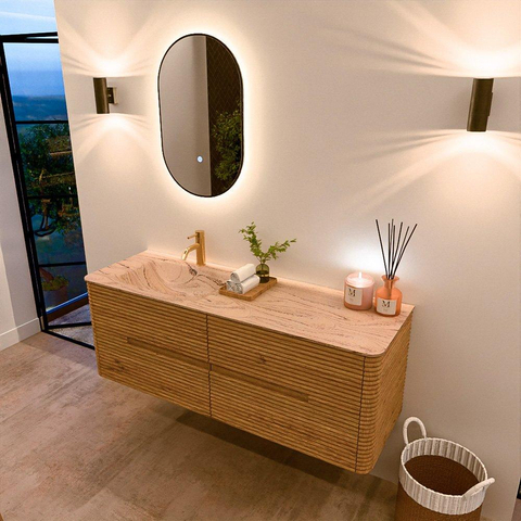 Mondiaz CIRO-DLUX Badkamermeubelset - 140x45x50cm - Solid surface wastafel Arena - 1 wasbak Links - 1 kraangat - 4 lades - Oak SW1531334