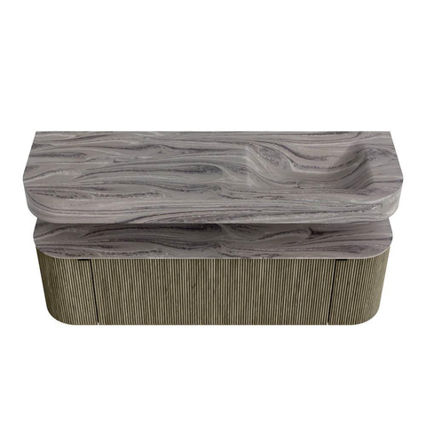 MONDIAZ THOR-DLUX 150cm meuble de salle de bains arrondi gauche + droite couleur Shadow avec 1 tiroir et 2 portes. Vasque suspendue CLOUD droite sans trou de robinet couleur Sombra. SW1467677