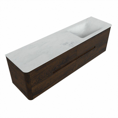 Mondiaz CIRO-DLUX Meuble de salle de bains - 170x45x50cm - Plan vasque en solid surface Opalo - 1 bassin à droite - 1 trou de robinet - 4 tiroirs - Noyer SW1530332