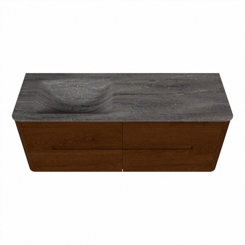 Mondiaz CIRO-DLUX Ensemble de meubles de salle de bains - 130x45x50cm - vasque en solid surface Oza - 1 vasque à gauche - sans trous de robinetterie - 4 tiroirs - Ruby SW1532095
