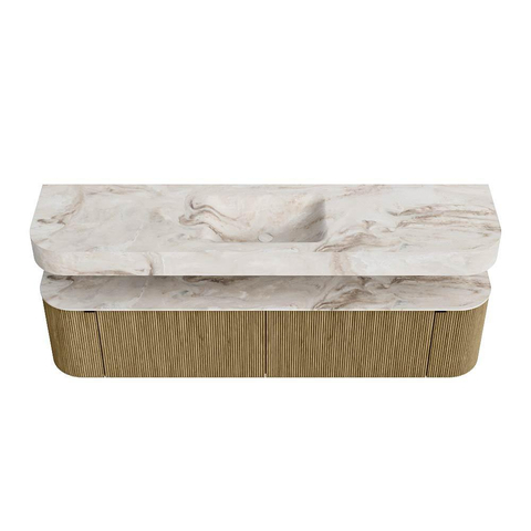 MONDIAZ THOR-DLUX 190cm meuble de salle de bains arrondi gauche + droite couleur Dusk avec 2 tiroirs et 2 portes. Vasque suspendue CLOUD Milieu 1 trou de robinet couleur Frappe. SW1466453