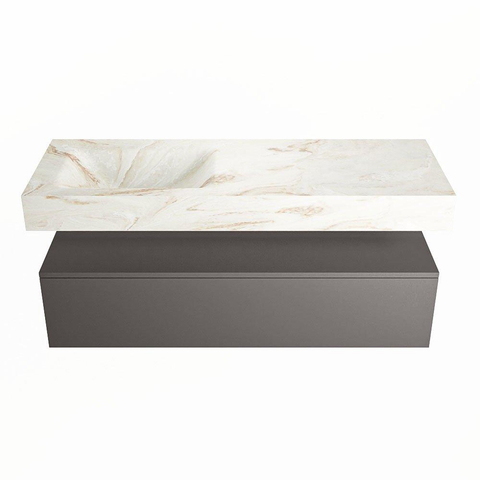 Mondiaz ALAN-DLUX Ensemble de meuble - 130cm - meuble Dark grey mat - 1 tiroir - Lavabo Cloud Frappe suspendu - vasque Gauche - 0 trous de robinet SW805529