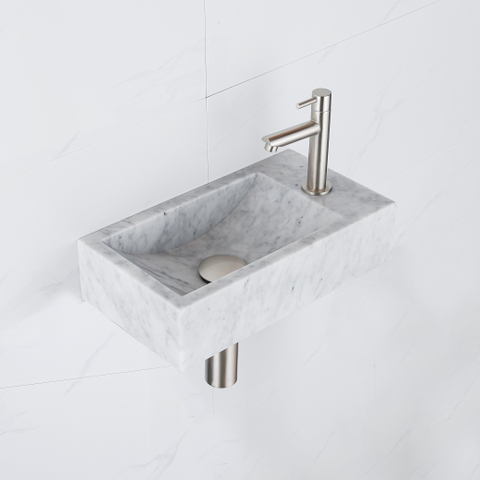 Saniclass Fuente fonteinset – rechthoekig – 40x22x10 cm – natuursteen wit – kraan RVS SW1111496