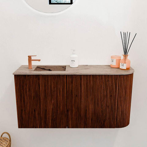 Mondiaz JOYA-DLUX 81.6cm toiletmeubel - ronding rechts kleur Ruby - Wastafel FAYE positie Links 1 kraangat kleur Arena. SW1426260