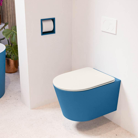Mondiaz LAVIE hangtoilet – spoelrandloos – 36 x 53 cm – met softclose zitting – Jeans (blauw), zitting Linen (offwhite) SW1208651