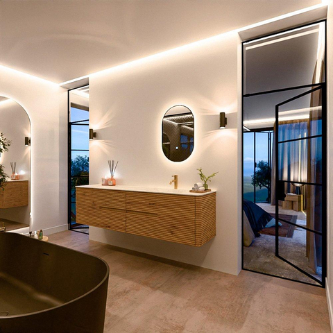 Mondiaz CIRO-DLUX Meuble de salle de bains complet - 190x45x50cm - Plan vasque solid surface Opalo - 1 lavabo à droite - 1 trou de robinet - 4 tiroirs - Chêne SW1531074
