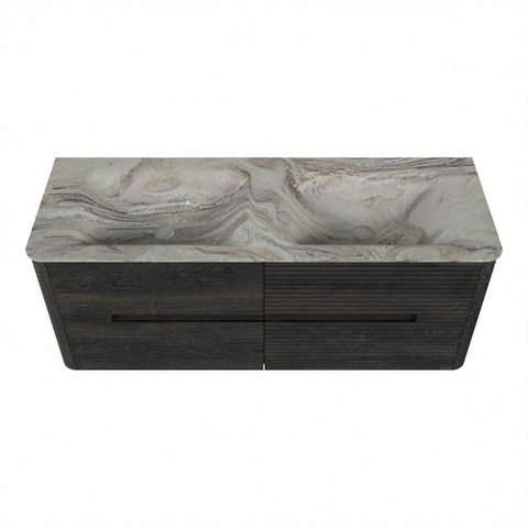 Mondiaz CIRO-DLUX Ensemble de meubles de salle de bains - 130x45x50cm - Plan vasque solid surface Glace - 2 bassins Double - sans trous de robinet - 4 tiroirs - Shadow SW1532219