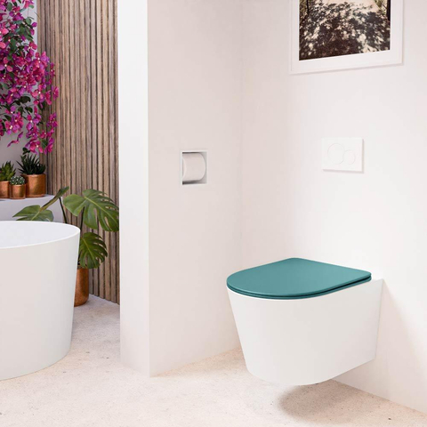 Mondiaz LAVIE hangtoilet – spoelrandloos – 36 x 53 cm – met softclose zitting – Talc (wit), zitting Smag (groen) SW1208723