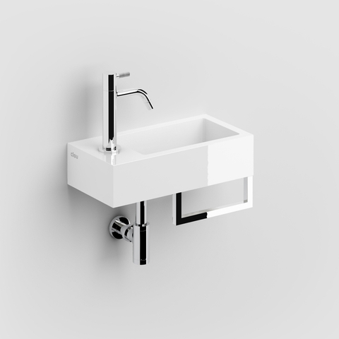 Clou Flush 3 lave-mains 36x18cm trou de robinet à gauche avec porte-serviette Marbre minéral blanc brillant SW102677